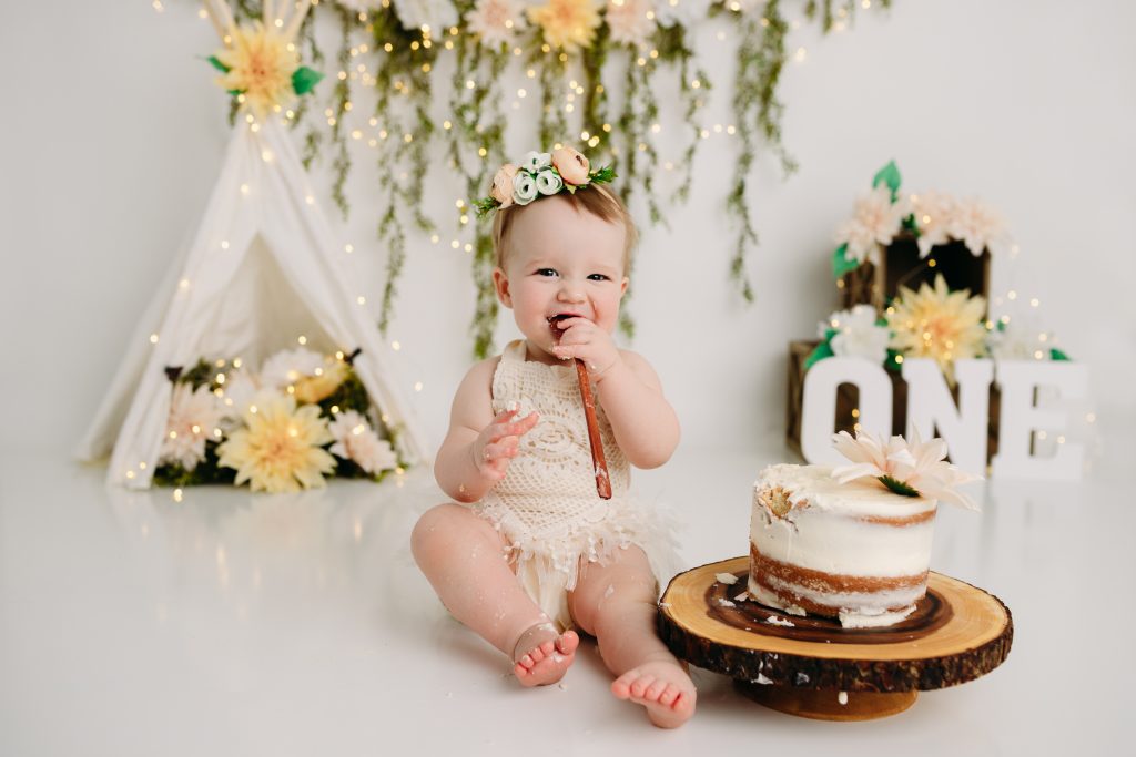 baby girl cake smash boho flower