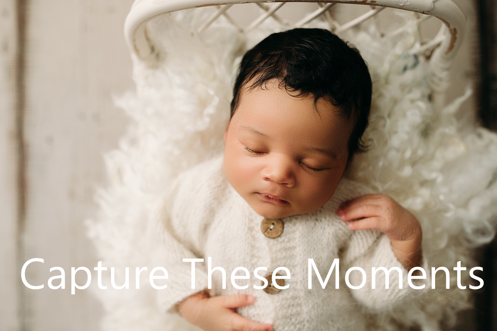 baby sleeping on sheepskin fur in bed