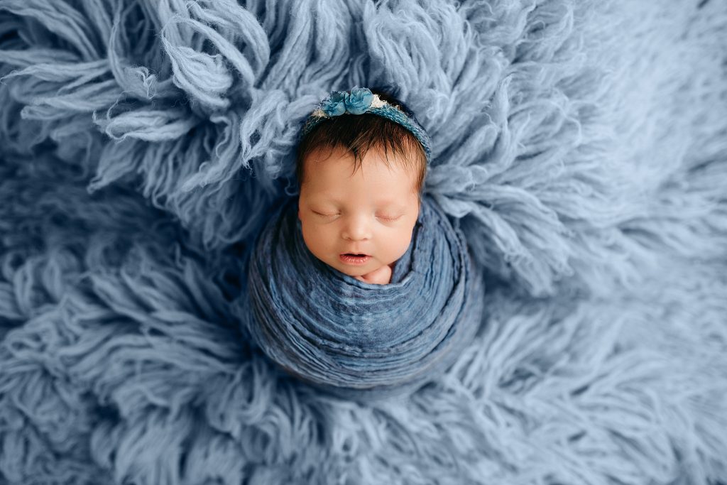 Newborn Girl Swaddle Blue Photo Session Indianapolis
