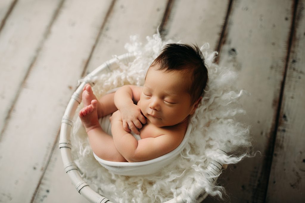 newborn in furry bowl holly marie photography