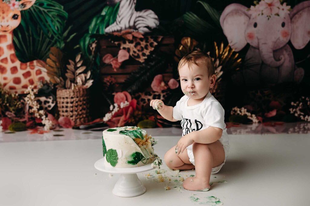 baby green and white cake safari jungle animals