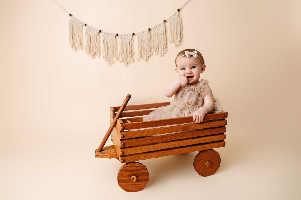 baby wood wagon macrame cream backdrop