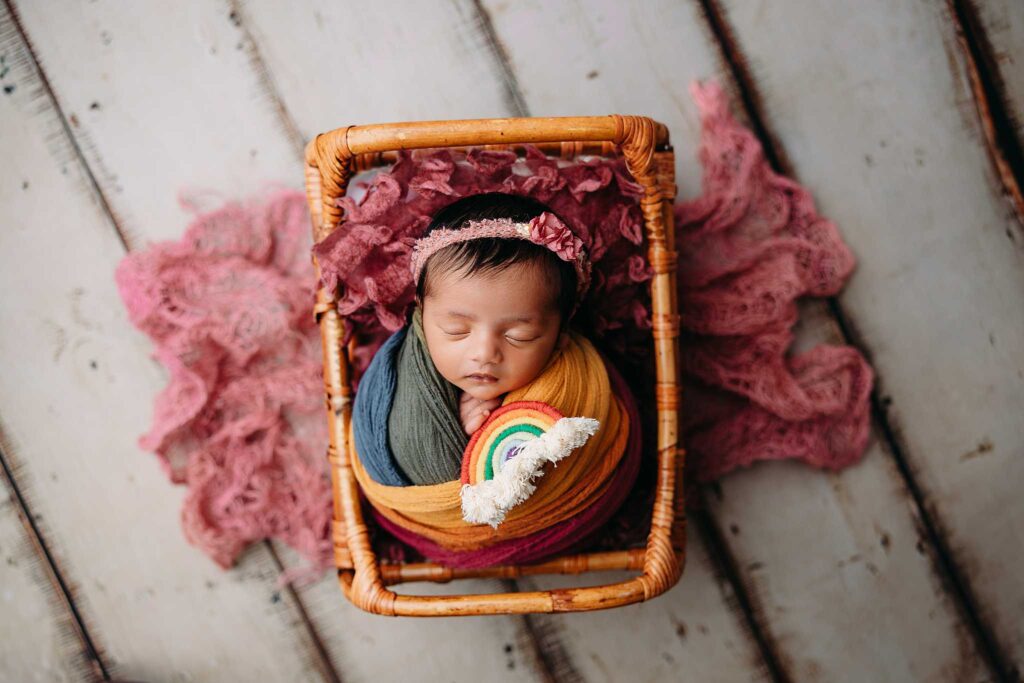 baby rainbow blanket prop basket