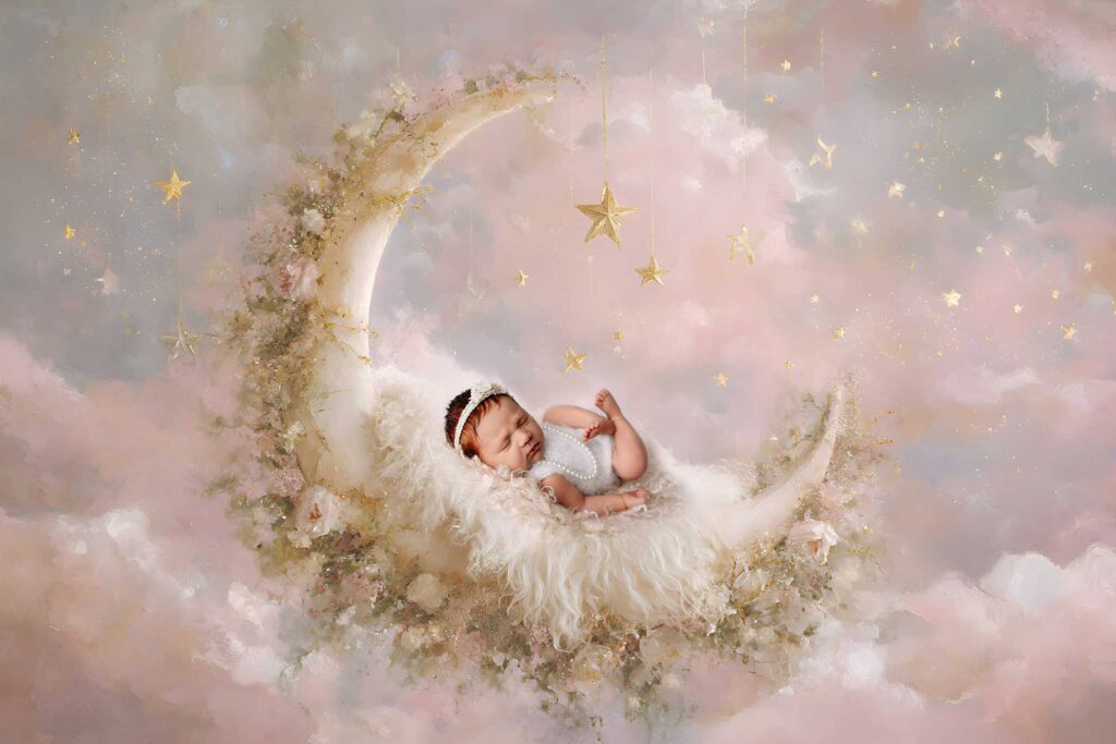 newborn moon pink backdrop composite