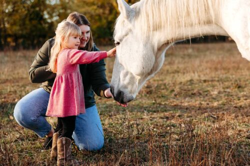 girl pet horse