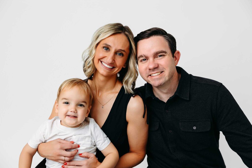 black and white family photo
